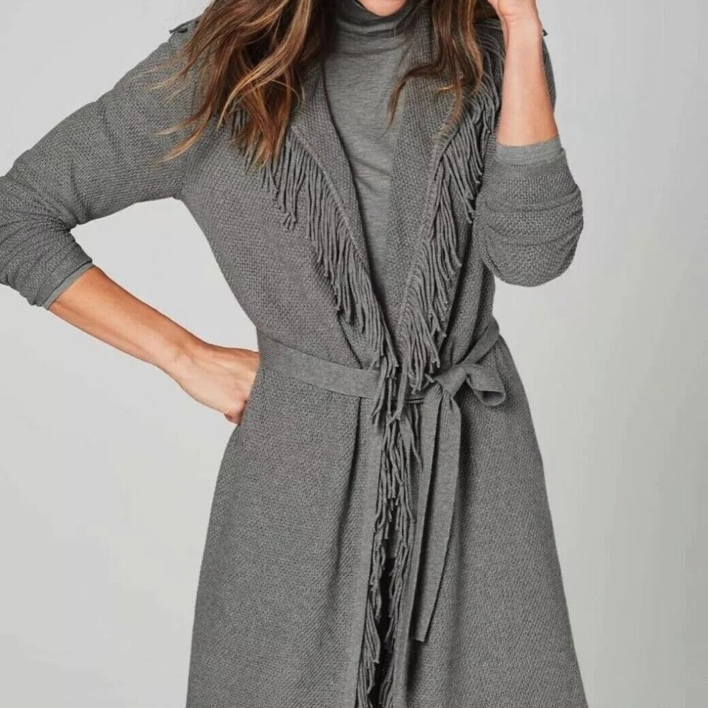 J. Jill Fringed Wrap Gray Cardigan
